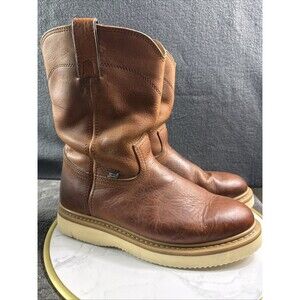 Justin Mens WK4908 Work Boots 9 D Brown Leather Soft Toe Wedge Sole Pull On